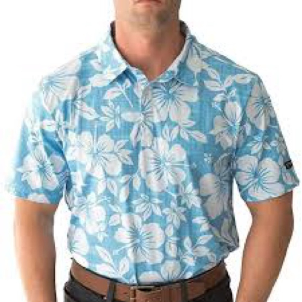 Yatta Golf Kahakai Polu Tropical Golf Polo Shirt in Blue - Size XL